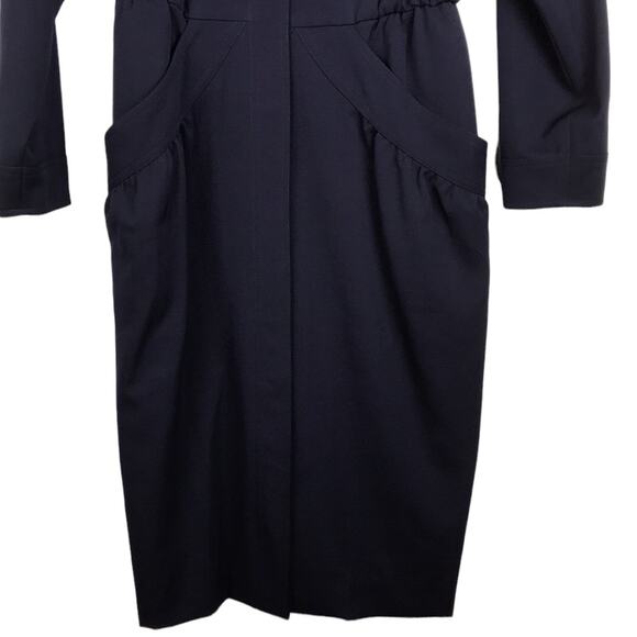 Vintage Rouie Long Sleeve Shirt Dress Button Front Navy Pockets Career Size 8 - Picture 3 of 16